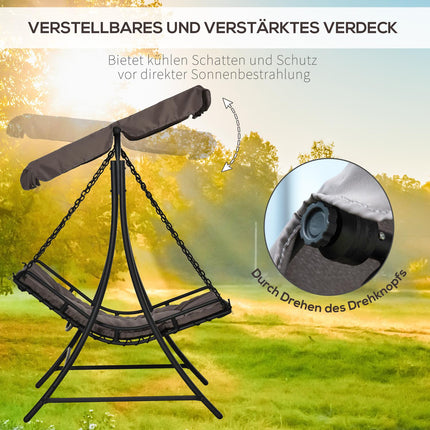 Steel gray garden rocking chair with roof for 2