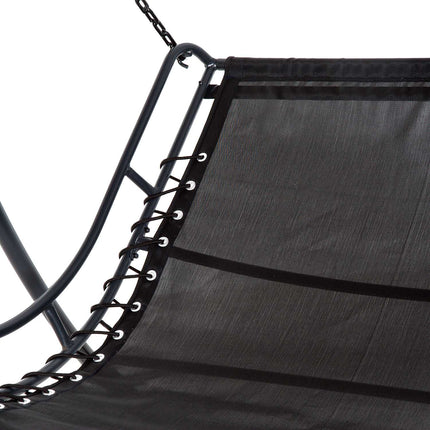 Steel gray garden rocking chair with roof for 2