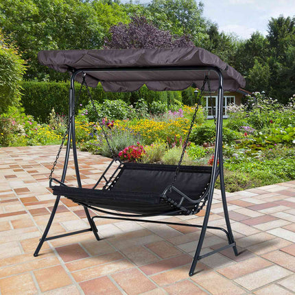 Steel gray garden rocking chair with roof for 2