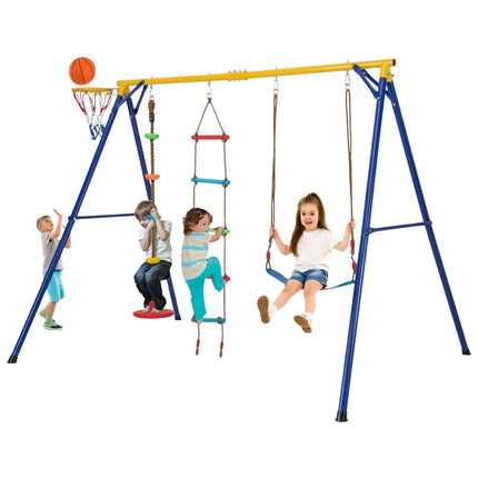 Swing frame with elastic swing plate swing 246 x 190 x 188 cm yellow + blue