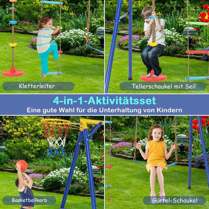 Swing frame with elastic swing plate swing 246 x 190 x 188 cm yellow + blue