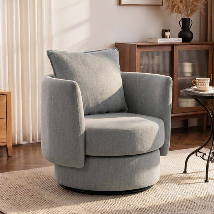 Swivel Accent Chair, 360 Base, Linen-Style, Light Gray