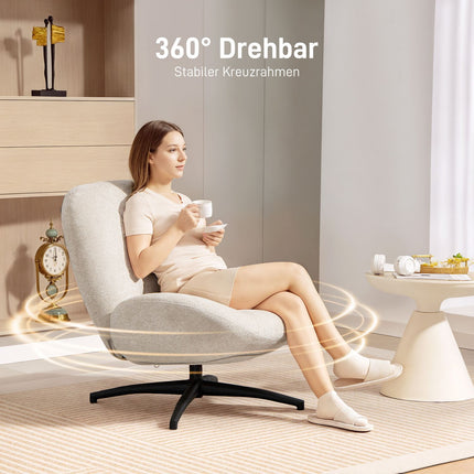 Swivel Accent Chair, Cream White, Chenille Fabric, Steel Base
