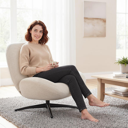 Swivel Accent Chair, Cream White, Chenille Fabric, Steel Base