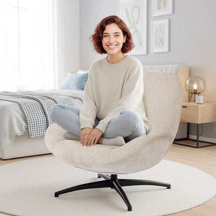 Swivel Accent Chair, Cream White, Chenille Fabric, Steel Base