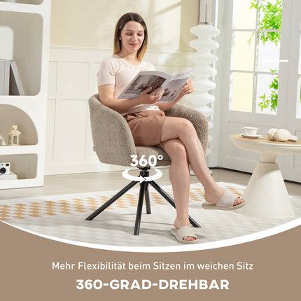 Swivel Armchair, Cozy Upholstery, Light Brown, 120kg Capacity
