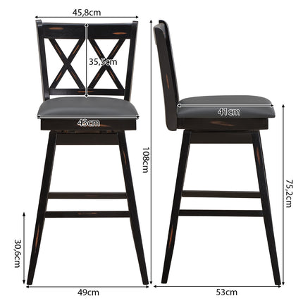 Swivel Bar Stools Set Of 2, Rubberwood, PVC Seat