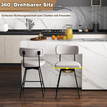 Swivel Bar Stools, Set of 2, Beige, Linen Upholstery