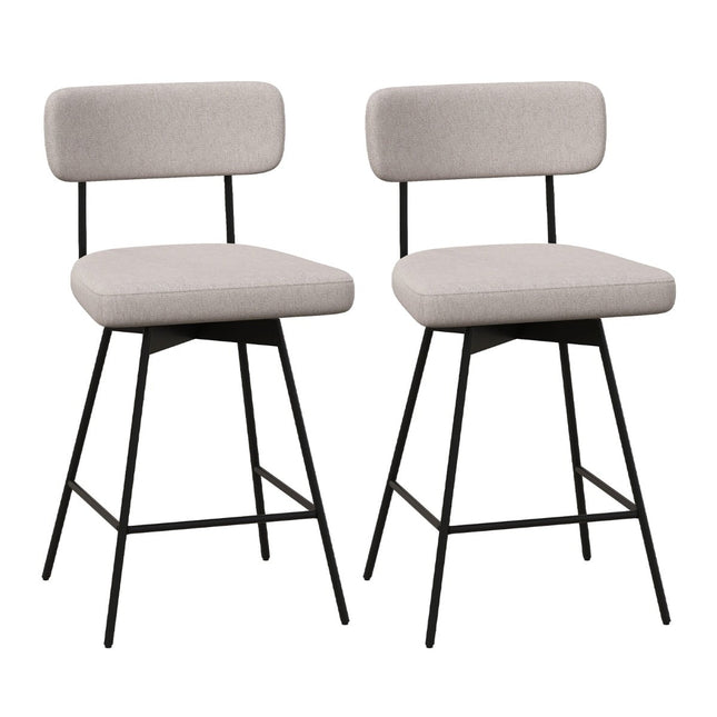 Swivel Bar Stools, Set of 2, Beige, Linen Upholstery