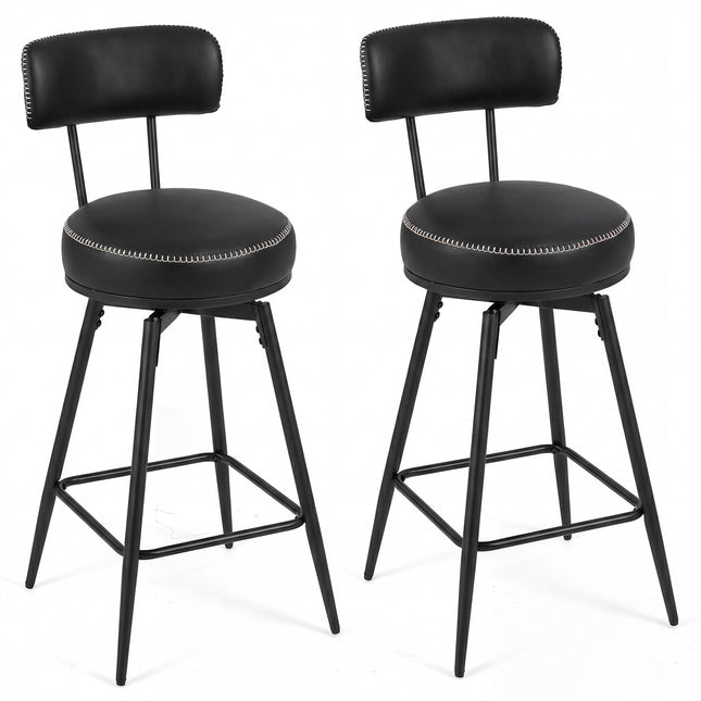 Swivel Bar Stools Set of 2, Black Faux Leather, 360 Rotation