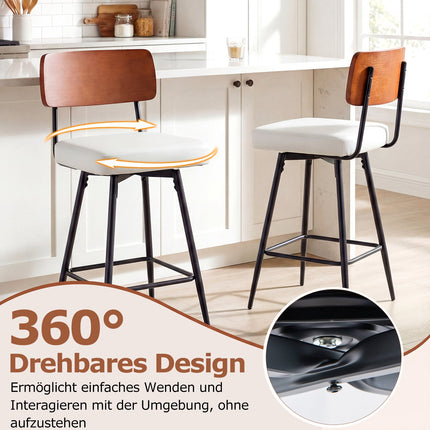 Swivel Bar Stools Set of 2, White Faux Leather, Ergonomic