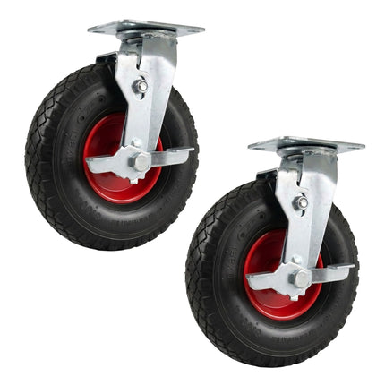 Swivel Castor Set with Brake, Pneumatic Tyres, 2-Pack