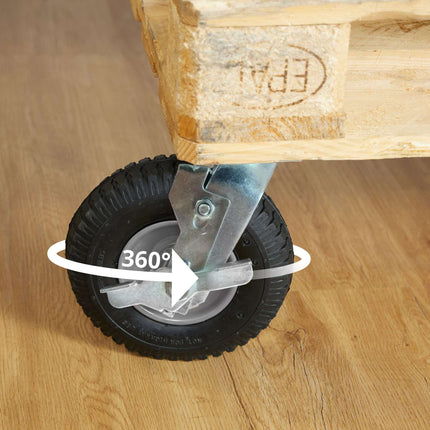 Swivel Castor Wheel w/ Brake, Pneumatic Tyre, Black-Silver