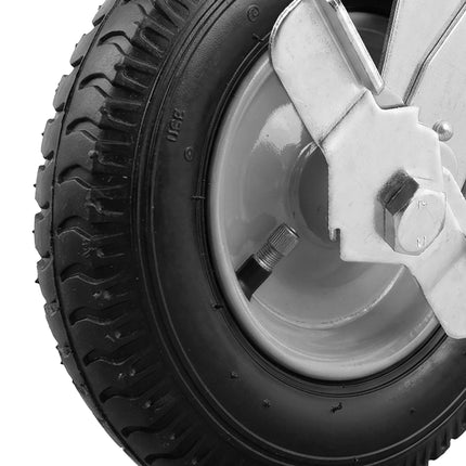 Swivel Castor Wheel w/ Brake, Pneumatic Tyre, Black-Silver