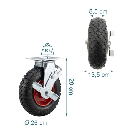 Swivel Castor with Brake, Pneumatic Tyre, 120kg Load