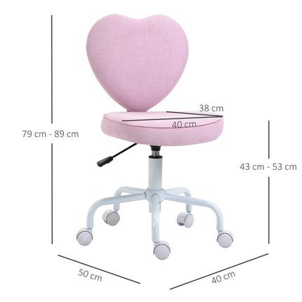 Pink Heart Swivel Chair, adjustable height, linen fabric