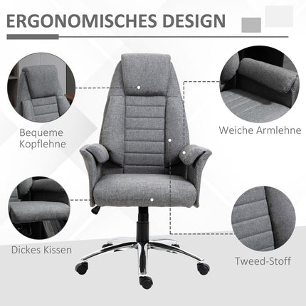 Height-adjustable gray office chair, fabric & metal