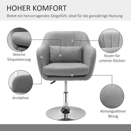 Height-adjustable swivel chair, linen-covered, grey