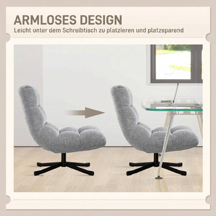 Swivel Lounge Chair, Armless Wide Seat, Gray Chenille