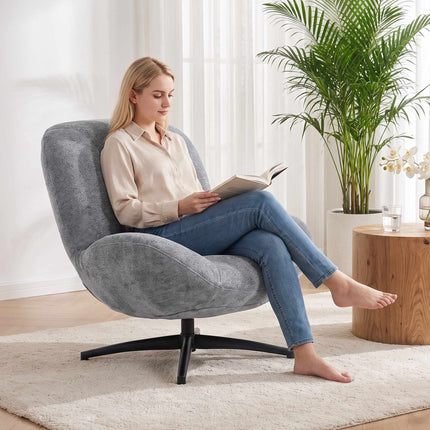 Swivel Lounge Chair, Dark Grey Chenille Fabric