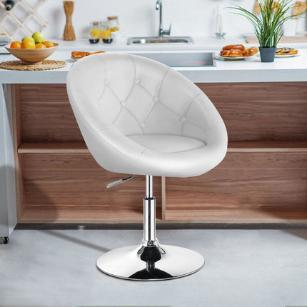 Swivel Makeup Chair, PU Leather, Chrome Base, White