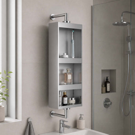 Swivel Mirror Cabinet, Stainless Steel, Wall-Mounted