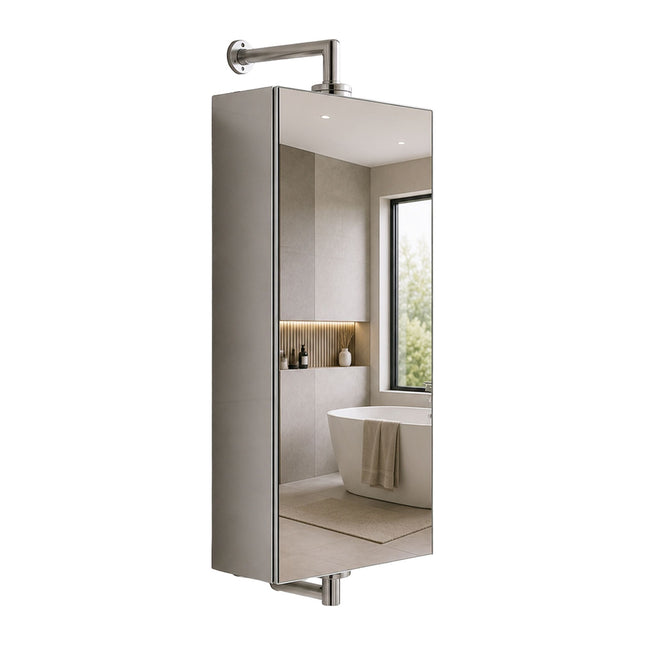 Swivel Mirror Cabinet, Stainless Steel, Wall-Mounted
