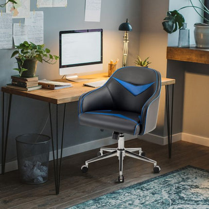 Swivel Office Chair, Adjustable Height, Recline, Blue-Black