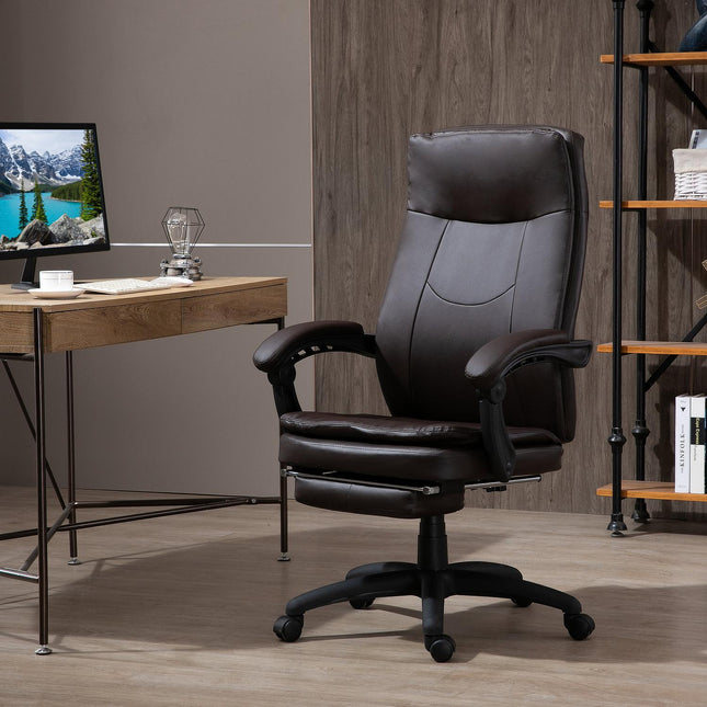 Ergonomic executive swivel chair with footrest, brown