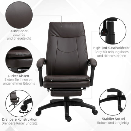 Ergonomic executive swivel chair with footrest, brown