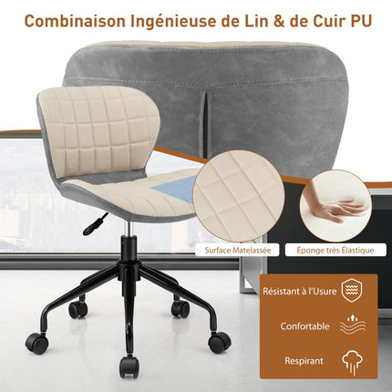 Swivel Office Chair, PU Leather, Height Adjustable, Beige