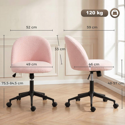 Swivel Office Chair, Pink Teddy Fleece, Height Adjustable