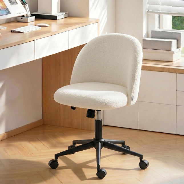 Swivel Office Chair, Teddy Fleece, Height Adjustable, Cream