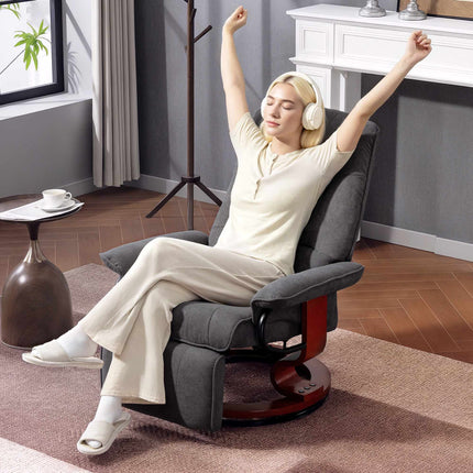 Swivel Recliner Chair, Linen-Look, Footrest, Gray