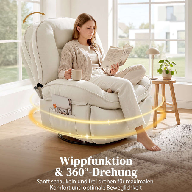 Draaibare relaxfauteuil met diepe zitting en chenille bekleding