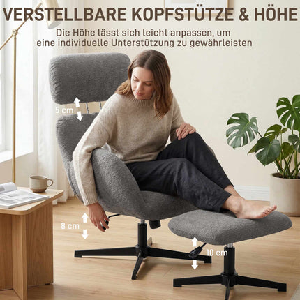 Swivel Recliner Chair with Ottoman, Adjustable Headrest, Grey