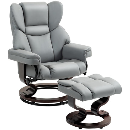 Swivel Recliner Chair with Ottoman, PU Leather, Light Gray