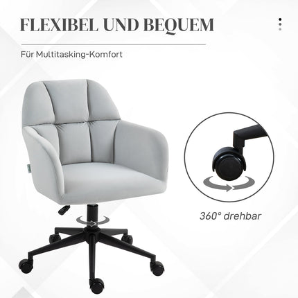 Height adjustable velvet desk chair - light grey, 120 kg capacity