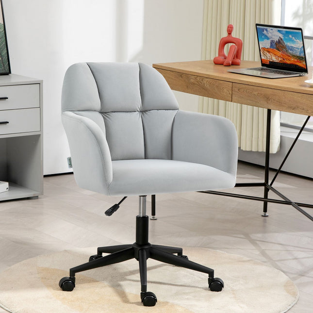 Height adjustable velvet desk chair - light grey, 120 kg capacity