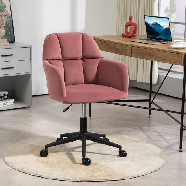 Pink height-adjustable office chair in velvet, capacity 120 kg