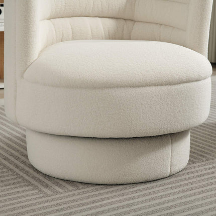Swivel upholstered armchair, modern lounge chair with rubberwood frame, for living room, bedroom, cream white