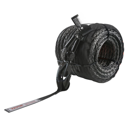 Synthetic Winch Rope 3/8 in x 100 ft with Hook, Sleeve