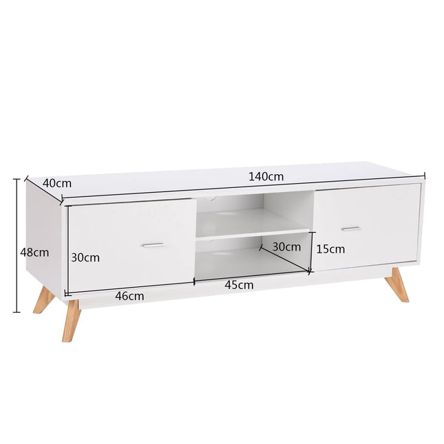 TV Stand for 60 Inch TVs Modern TV Console Table with Storage Solid Wood Feet White