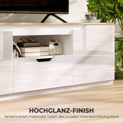 TV Stand for 65" TVs, Natural Wood, 160 cm, 3 Shelves