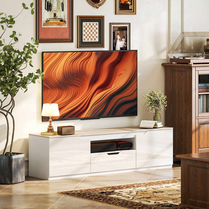 TV Stand for 65" TVs, Natural Wood, 160 cm, 3 Shelves