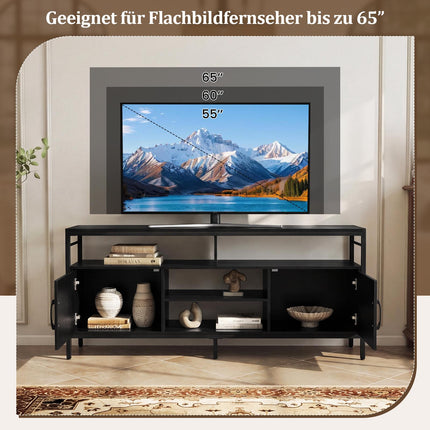 TV Stand for 65" TVs with 2 Cabinets & 4 Shelves, Black
