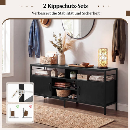 TV Stand for 65" TVs with 2 Cabinets & 4 Shelves, Black