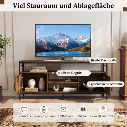 TV Stand for 65" TVs with 2 Cabinets & 4 Shelves, Rustic Brown