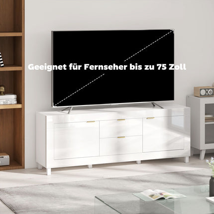 TV Stand for 75" TVs, High Gloss White, 180cm, 2 Cabinets