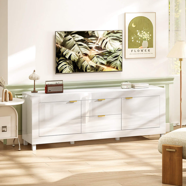 TV Stand for 75" TVs, High Gloss White, 180cm, 2 Cabinets